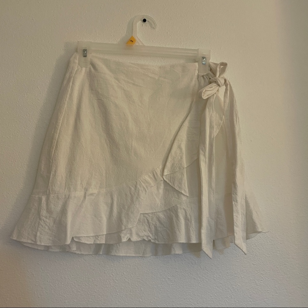 White Linen Wrap Mini Skirt